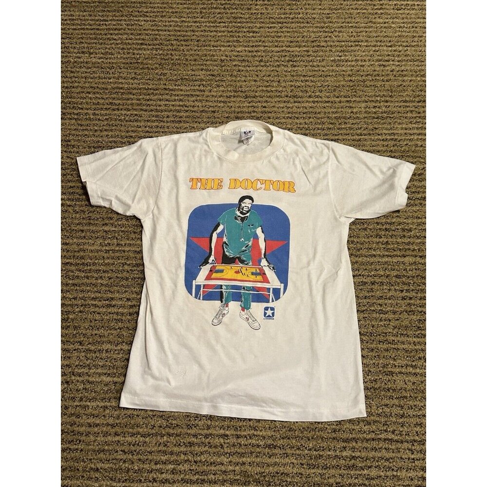 Vintage 70s Converse The Doctor Dr J Julius Erving White T Shirt Size Large RARE